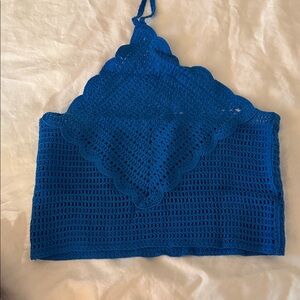 Mango Blue Crochet halter crop top in size Small